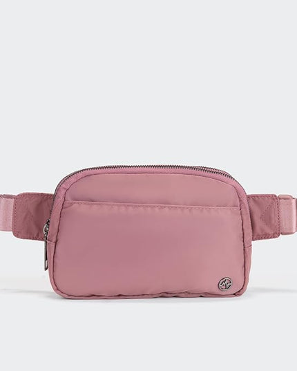 Pander Everywhere Belt Bag for Women, 5 Zipper Pockets Nylon Crossbody Fanny Pack Purse (Dune Pink)