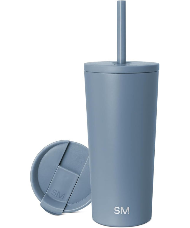 Simple Modern Insulated Tumbler with Lid and Straw | Iced Coffee Cup Reusable Stainless Steel Water Bottle Travel Mug | Gifts for Women Men Her Him | Classic Collection | 20oz | Blue Dune