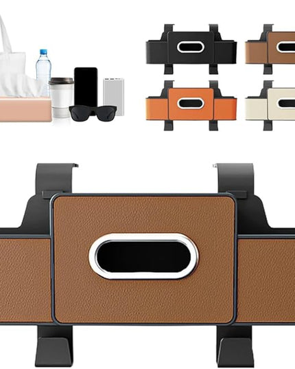 Back Seat Car Organizer,3-in-1 Car Backseat Storage Box with Cup Holder,Tissue Box,Trash Bin&Hooks,Multifunctional Waterproof Storage for Hold Phones Snacks Drinks Handbags (1, Brown)