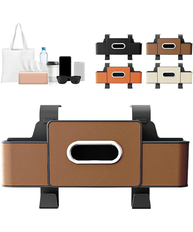 Back Seat Car Organizer,3-in-1 Car Backseat Storage Box with Cup Holder,Tissue Box,Trash Bin&Hooks,Multifunctional Waterproof Storage for Hold Phones Snacks Drinks Handbags (1, Brown)