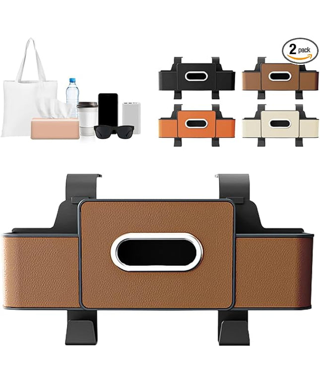 Back Seat Car Organizer,3-in-1 Car Backseat Storage Box with Cup Holder,Tissue Box,Trash Bin&Hooks,Multifunctional Waterproof Storage for Hold Phones Snacks Drinks Handbags (2, Brown)