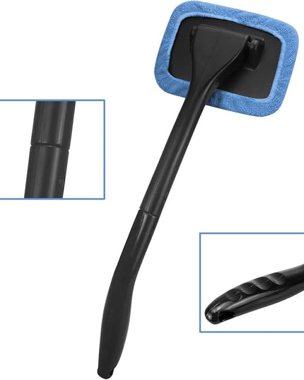 Car Windshield Cleaning Tool, Windshield Cleaner with 4 Washable and Reusable Microfiber Pads and Extendable Handle, for Auto Glass Wiper