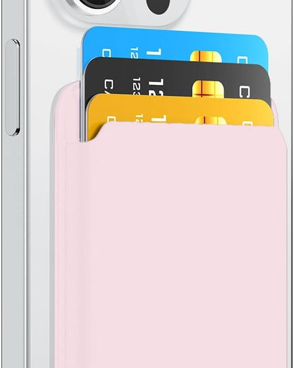 Phone Card Holder, Premium Leather Wallet Stick on, Adhesive Credit Card Holder for Case, Sticky Wallet for Back of Cover, Android Cell Phone, iPhone, Fit 4 Cards, Light Pink
