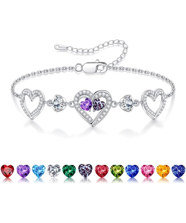 Iefil Valentines Day Gifts for Her - 925 Sterling Silver Heart Birthstone Bracelet Birthday Anniversary Jewelry Gifts for Her Wife