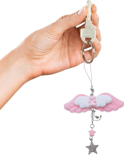 Sweet Cool Bear Wing Star Charm Pendant Chain Phone Straps Pocket Keychain Strap Hanging Decoration For Keys Bag Purse Bag Pendant Charm Decoration