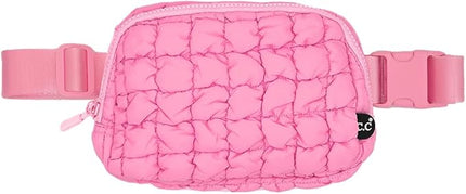 C.C Quilted Puffer Fanny Pack For Women Unisex - Daily Waist Crossbody Belt bag With Adjustable Strap (Pink)