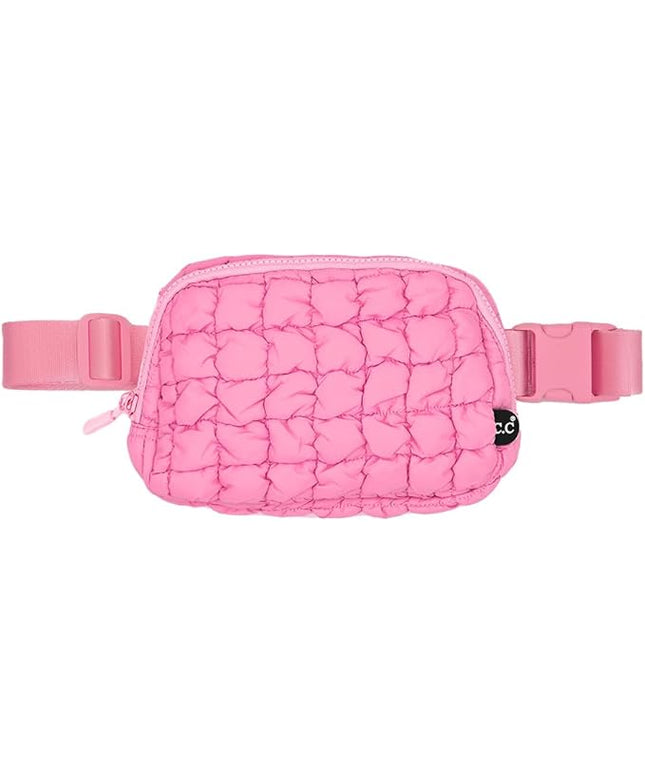 C.C Quilted Puffer Fanny Pack For Women Unisex - Daily Waist Crossbody Belt bag With Adjustable Strap (Pink)