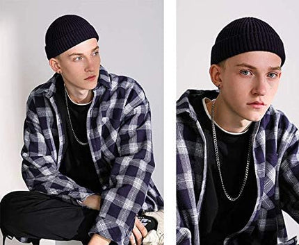 ROYBENS 2 Pack Wool Fisherman Beanies for Men, Knit Short Watch Cap Winter Warm Hats