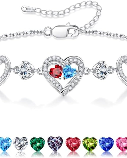 Iefil Valentines Day Gifts for Her - 925 Sterling Silver Heart Birthstone Bracelet Birthday Anniversary Jewelry Gifts for Her Wife