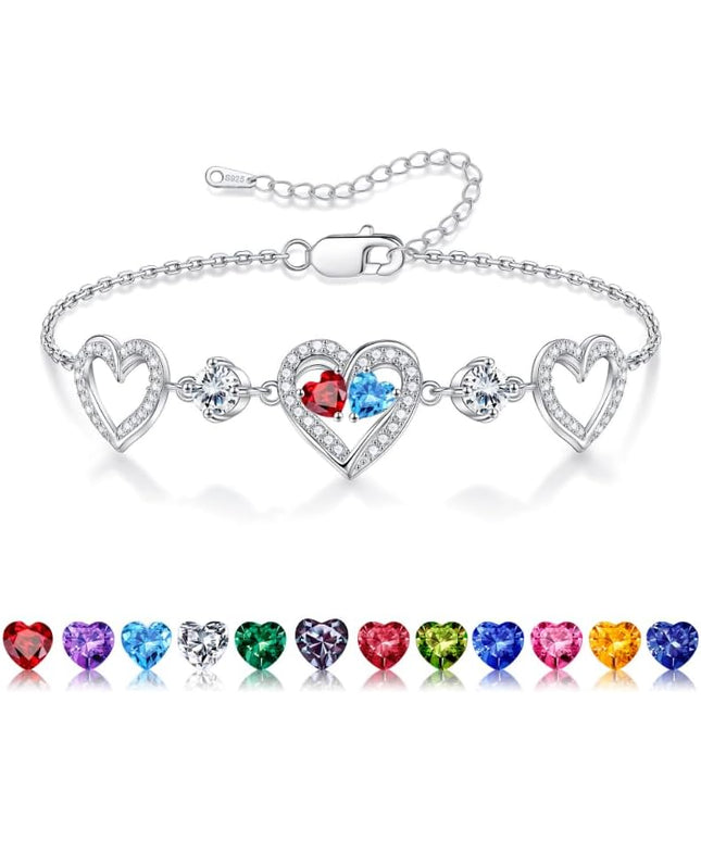 Iefil Valentines Day Gifts for Her - 925 Sterling Silver Heart Birthstone Bracelet Birthday Anniversary Jewelry Gifts for Her Wife