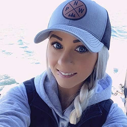 Pacific Northwest Baseball Snapback Trucker Hats with Leather Patch for Men and Women PNW Gifts Outdoor Camping Hiking Cap
