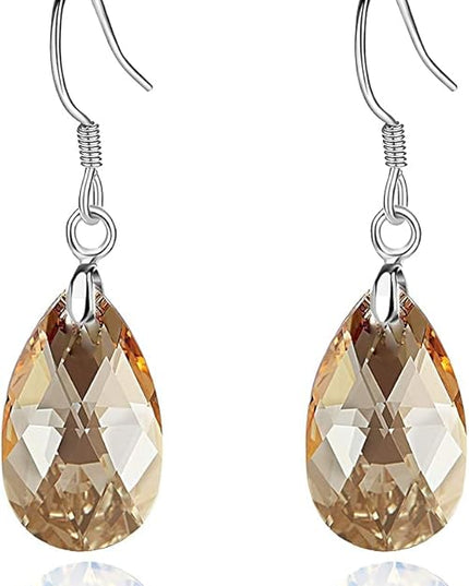 Teardrop Austrian Crystal Drop Dangle Earrings for Women 925 Sterling Silver Hook Hypoallergenic Jewelry