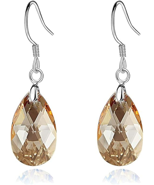 Teardrop Austrian Crystal Drop Dangle Earrings for Women 925 Sterling Silver Hook Hypoallergenic Jewelry