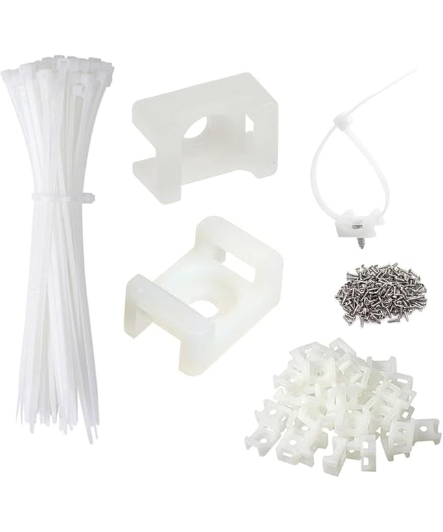 Cable Zip Tie Mounts Kit - 240 Set Wire Cable Clips Organizer Holders with 8" Cable Ties, Saddle Type Mounts Base and Tapping Screw