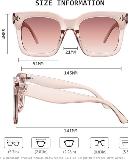 Vintage Women Oversized Sunglasses Designer Luxury Square Sun Glasses UV400 Protection Flat Lens
