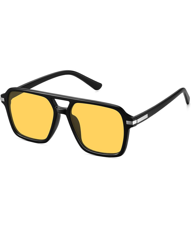 Retro Aviator Sunglasses for Women Men Trendy Classic Square 70s 80s 90s Vintage Shades Double Bridge Aviators FZN813