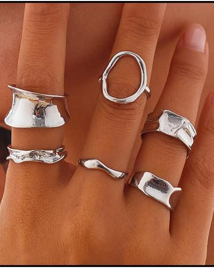 Chunky Rings for Women Adjustable Thick Rings Set Trendy Statement Stackable Ring for Women Chunky Jewlery Irregular Dome Flower Finger Knkuckle Thumb Ring