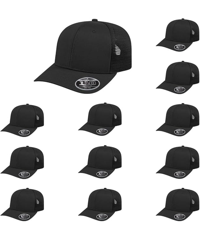 Cap America i8502 Flexfit 110 Premium Mid Profile 6-Panel Mesh Back Trucker Cap Hat w/UV Guard & Adjustable Snapback