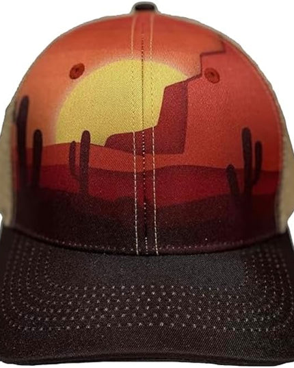 Western Trucker Charcoal Bull Cactus Baseball Cap Outdoor Punchy Mesh Snap Back with Adjustable Fit for Country Wear
