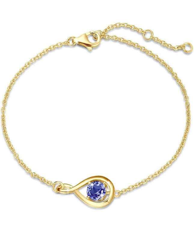 FANCIME Love Bracelet 925 Sterling Silver Infinity Birthstone Bracelets for Women Fine Jewelry Birthday Christmas Gifts for Her Mom Wife, Chain Length 6.7"+1.2" Extend