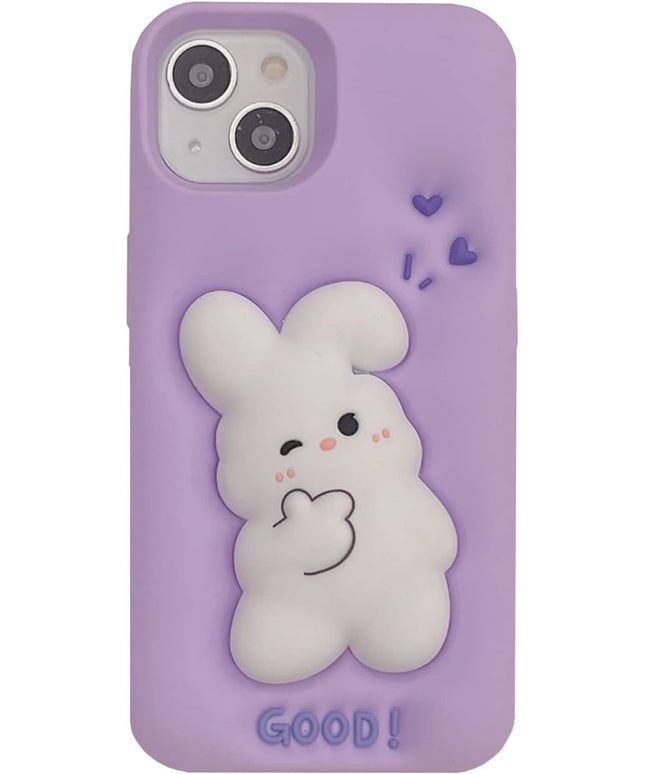 Case Compatible with iPhone 12 Pro Max,Cute 3D Kawaii Funny Bunny Purple Cartoon Cover with Keychain Soft Silicone Gel Drop Protector Women Girls
