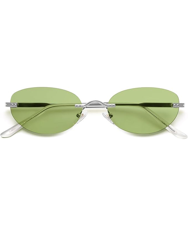 SOJOS Retro Small Oval Sunglasses Womens Trendy Rimless Sun Glasses Vintage Narrow Shades SJ1242