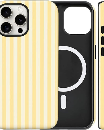 Magnetic for iPhone 13 Pro Max Case Cute Stripes Phone Case, Shockproof Slim TPU and Hard PC Protective Phone Cover Compatible with MagSafe Designed for Women Girls, Yellow