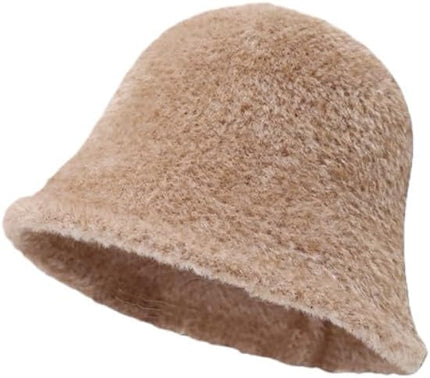 Winter Plush Fuzzy Polyester Bucket Hat Fisherman Hats for Women Men Bucket hat
