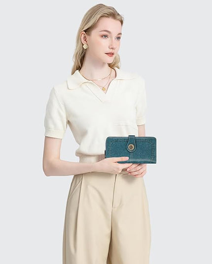 SENDEFN Wallet for Women RFID Blocking Leather Clutch Long Purse Large Capacity Credit Card Holder Wristlet