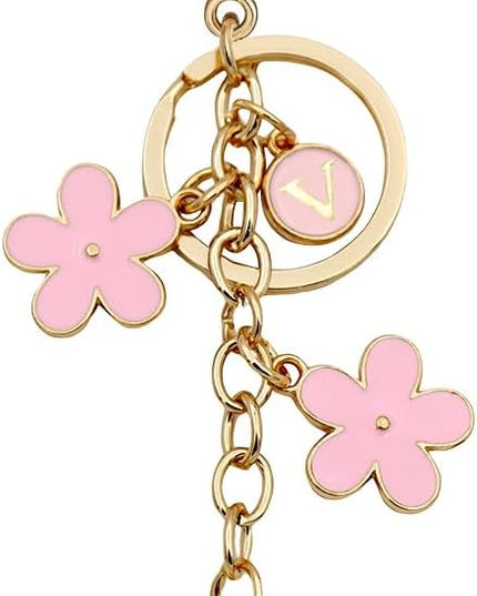 Cute Initial Letter Keyring for Women Girls Nice Flower Keychains for Handbag Backpack