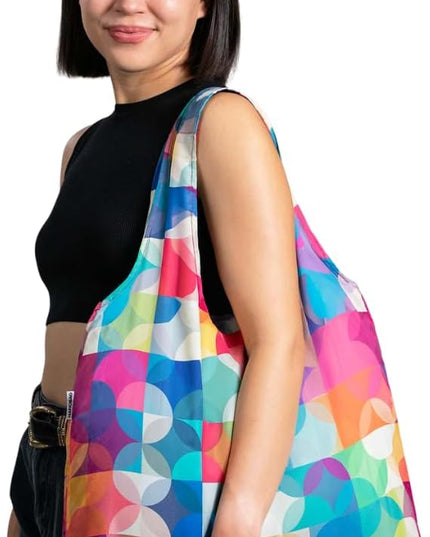 Nanobag Ultralight Heavy Duty Foldable Tote for Women & Men, Reusable Grocery & Travel Bag, Packable Collapsible Compact Market Essential (XL Color Blocks)
