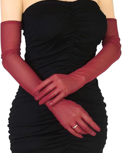 Women's Super Long Sheer Gloves 1920s Mesh Tulle Gloves for Opera Christmas Costume Party Dance Bridal