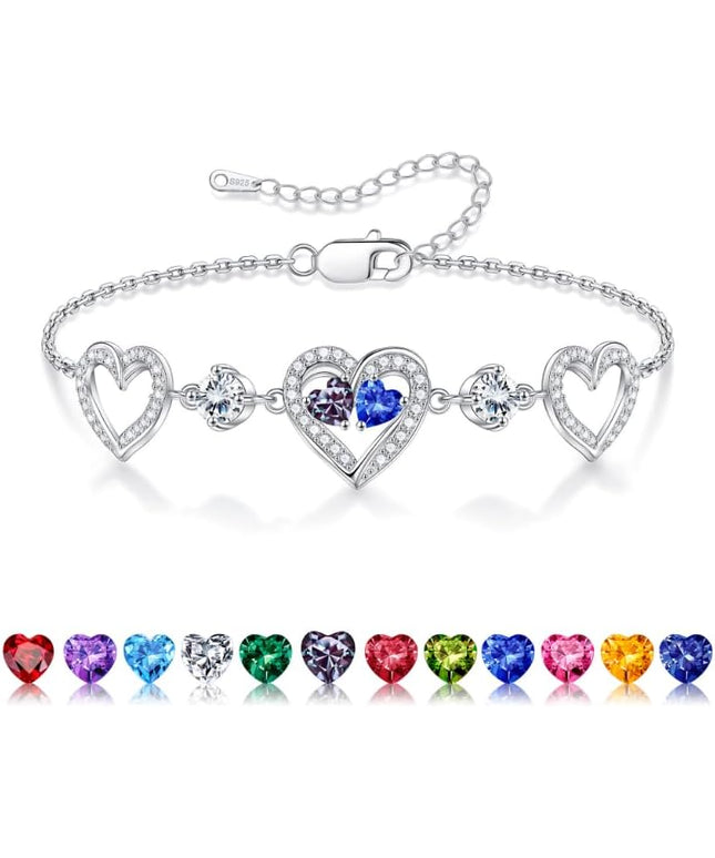 Iefil Valentines Day Gifts for Her - 925 Sterling Silver Heart Birthstone Bracelet Birthday Anniversary Jewelry Gifts for Her Wife
