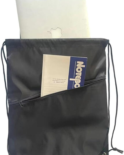 CODOBON Gym Bulk Drawstring Bags with Zipper Pocket, Cinch Backpack Sack for Men Women, 30, Black