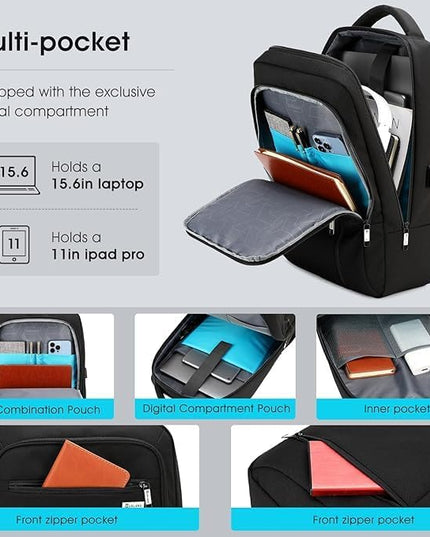 DUSLANG 15.6 Inch Laptop Backpack for Travel Water Resistant College Backpack for Men Women Laptop Bag with USB Charging Port Business Backpack,Black
