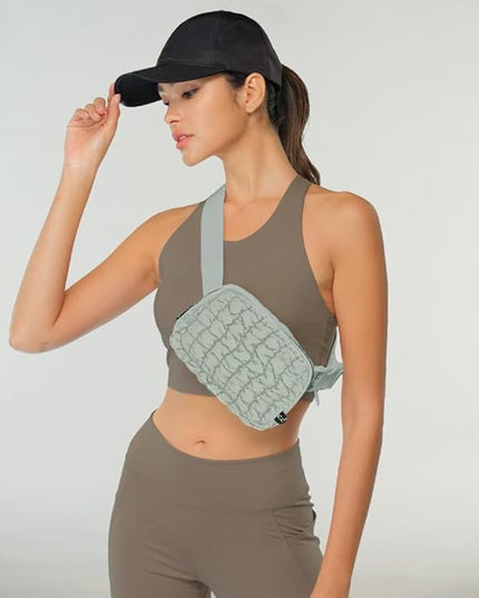 C.C Quilted Puffer Fanny Pack For Women Unisex - Daily Waist Crossbody Belt bag With Adjustable Strap (Sage)