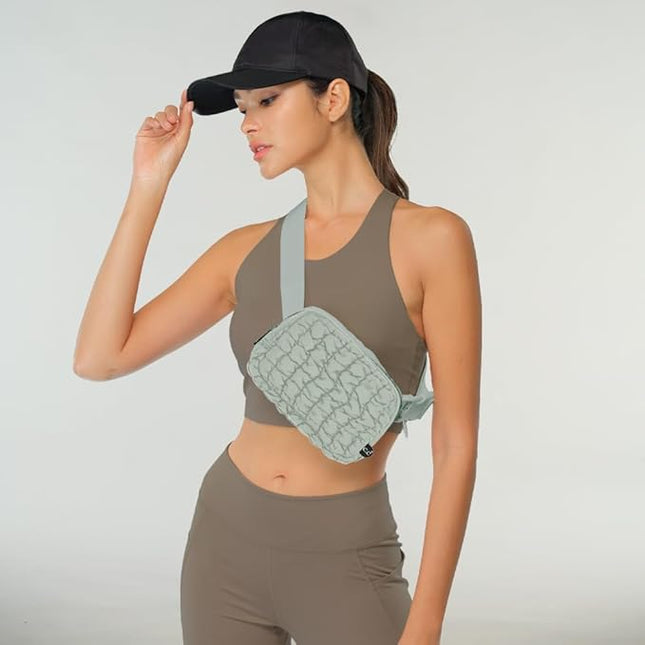 C.C Quilted Puffer Fanny Pack For Women Unisex - Daily Waist Crossbody Belt bag With Adjustable Strap (Sage)