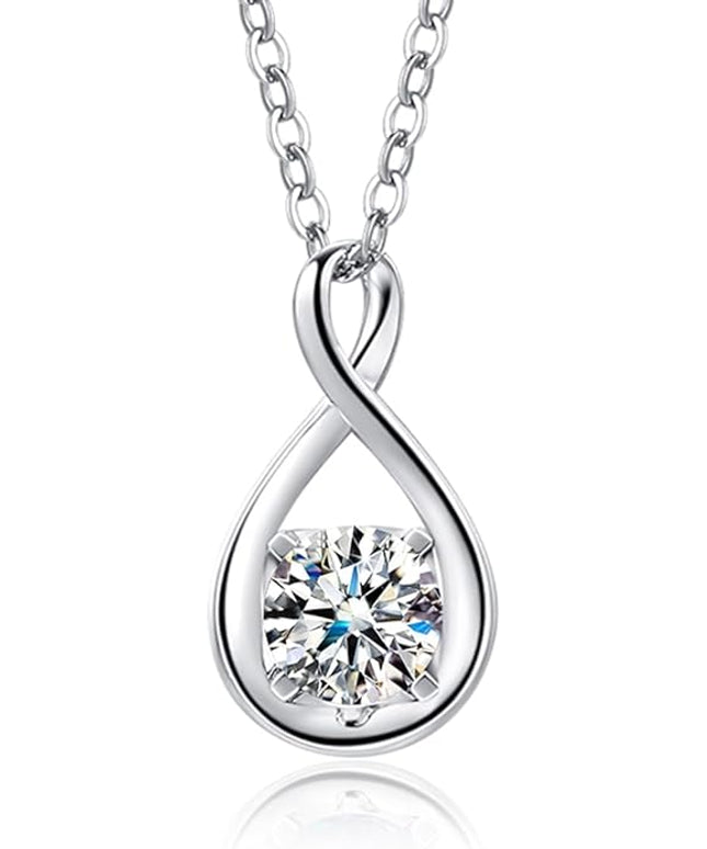 FANCIME 14K Solid Gold Birthstone Pendant with Sterling Silver Chain Infinity Gemstone Necklace Fine Jewelry Anniversary Birthday Christmas Gifts for Women Wife Her