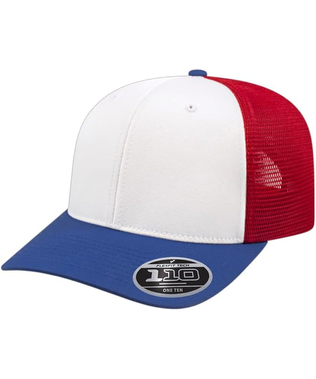 Cap America i8502 Flexfit 110 Premium Mid Profile 6-Panel Mesh Back Trucker Cap Hat w/UV Guard & Adjustable Snapback