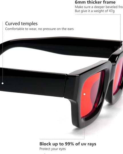 Trendy Square Sunglasses for Men Women Fashion Thick Rectangle Sun Glasses UV Protection Shades Designer Style