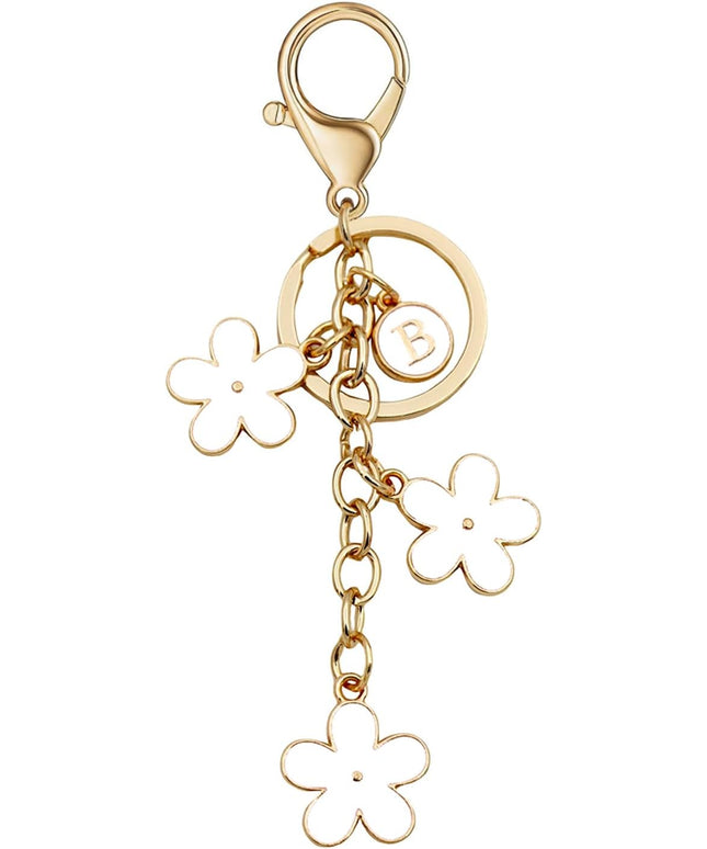 Cute Initial Letter Keyring for Women Girls Nice Flower Keychains for Handbag Backpack