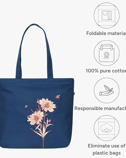 Ecoright Aesthetic Canvas Tote Bag for Women Large Zipper Tote Bags with Pocket, Womens Tote Bag for Yoga, Work, Beach