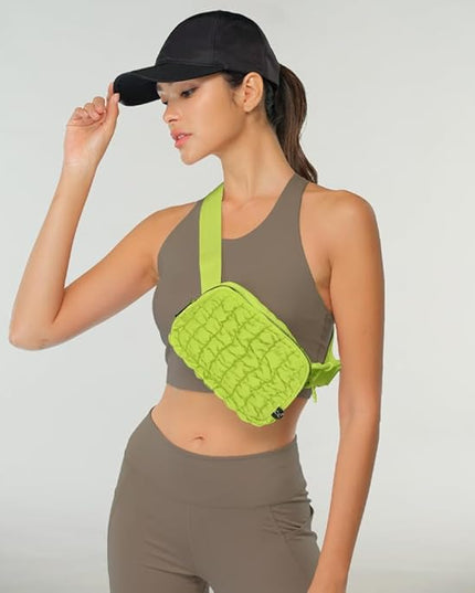 C.C Quilted Puffer Fanny Pack For Women Unisex - Daily Waist Crossbody Belt bag With Adjustable Strap (Lime)