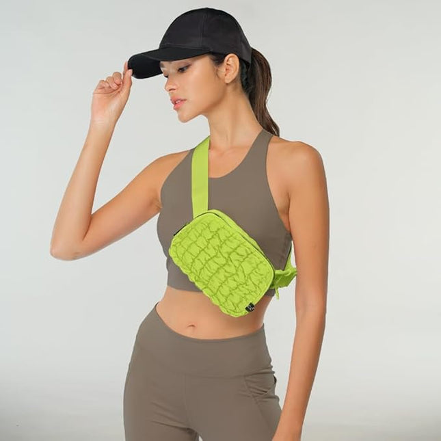 C.C Quilted Puffer Fanny Pack For Women Unisex - Daily Waist Crossbody Belt bag With Adjustable Strap (Lime)