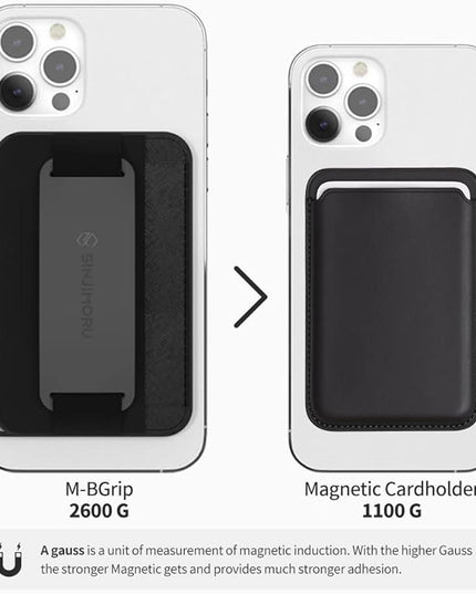 Sinjimoru for 3 in 1 MagSafe Wallet 2600g Magnetic Strength Phone Grip with Stretchy Fabric Secure Flap Anti-Drop Tag Holder for iPhone 16 15 14 13 12 M-BGRIP Clementine