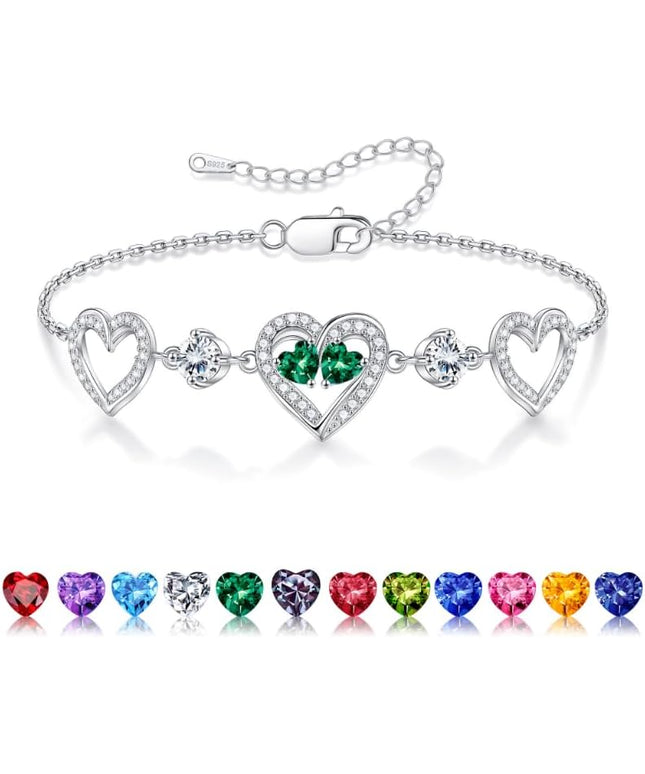 Iefil Valentines Day Gifts for Her - 925 Sterling Silver Heart Birthstone Bracelet Birthday Anniversary Jewelry Gifts for Her Wife