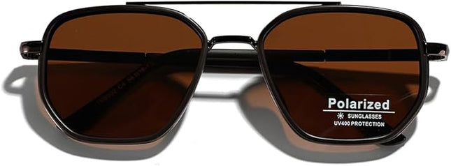 Polarized TR90 Sunglasses Vintage Square Flattop Sun Glasses Double Bridge Metal UV400 Eyewears