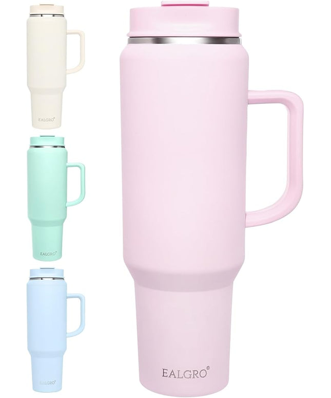 50 oz Tumbler with Handle, Insulated Tumblers with Lid and Straw, Large Metal Sports Water Bottle Jug, Thermal Stainless Steel Travel Coffee Mug Cup, Blush