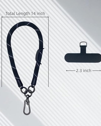 Phone Lanyard Wrist Strap Phone Strap Wrist Lanyard for Cell Phone Around the Hand with Lanyard Patch (Black Reflective)