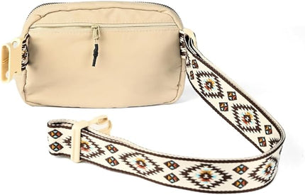 C.C Aztec Strap Fanny Pack For Women Unisex - Daily Waist Crossbody Belt bag With Adjustable Strap (Beige)